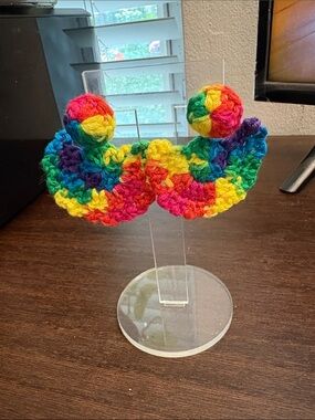 Handmade Rainbow Crochet Hoop Earrings - Colorful Crochet Statement Earrings